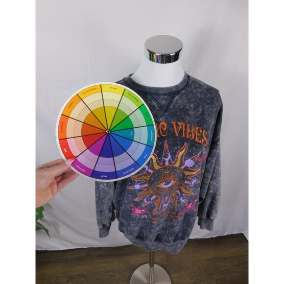 Cosmic Vibes Sun Eye Sweatshirt Black Acid Wash S Boho Witchcore - Picture 9 of 12
